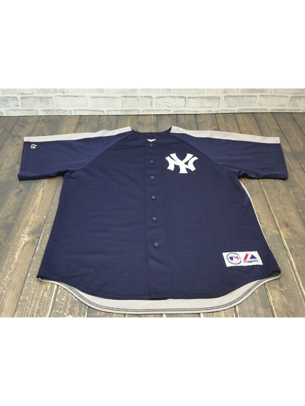 Majestic Shirt Men's XL Blue New York Yankees Baseball Jersey Front Button